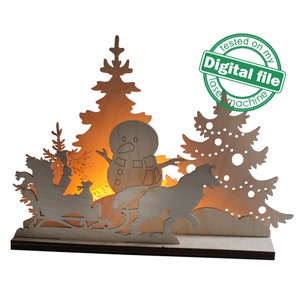 DXF, SVG bestanden voor laser Thee Kandelaars, Centerpiece, Light-up Christmas, Winterbos, Sneeuwman, jongen, slee, Materiaal 1/8'' (3,2 mm)