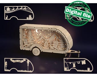 Laser Cut Light Box Travel Trailer: Seasonal Panels SVG DXF (Digital File)