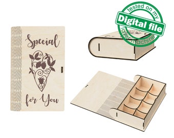 DXF, SVG files for laser Gift Book box for sweets, Strawberry heart, flexible plywood, Living hinge,engraved pattern,Material 1/8'' (3.2 mm)