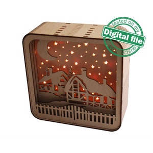 DXF, SVG-bestanden voor laserlichtbak kerstdorp, schaduwdoos, oplichtende kerst, glowforge, materiaaldikte 3,2 mm (1/8 inch)
