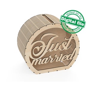 Arquivos DXF, SVG para caixa de cartão de casamento com anel personalizado a laser, caixa para recepção de casamento, cofrinho, Glowforge, material 1/8 polegada (3,2 mm)