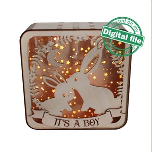 DXF-, SVG-Dateien für Laser Lichtbox Mama mit Baby Hase, Geschenk Lasergravur, Materialstärke 3,2 mm