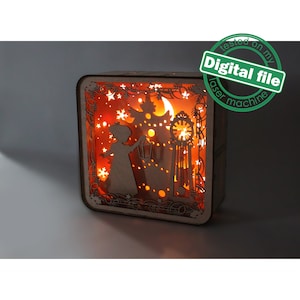 Archivos DXF y SVG para láser Holly Jolly Christmas, Cascanueces, Caja de sombras, Navidad iluminada, Glowforge, Grosor del material 1/8 de pulgada (3,2 mm)