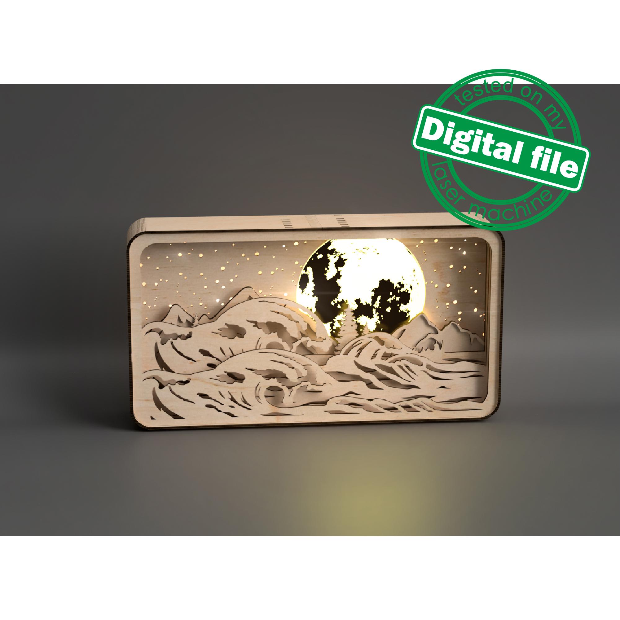 DXF, SVG Files for Light Box Raging Waves, Mountains, Ocean, Engraved ...