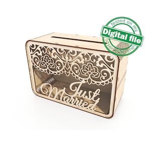 Arquivos DXF, SVG para caixa de cartão de casamento a laser, cofrinho, projetos vetoriais, Glowforge, caixa de cartão de noivado, decoração de casamento 1/8 polegada (3,2 mm)