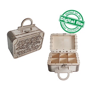 Fichiers DXF, SVG pour valise en bois de Noël rétro laser, boîte de décoration de Noël vintage, contreplaqué ou MDF 3,2 mm