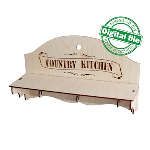 Fichiers DXF, SVG pour étagère de cuisine de campagne laser vintage, routeur CNC, motif français gravé, deux épaisseurs de matériau différentes 3,2/6,4 mm
