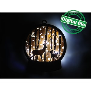 DXF, SVG-bestanden voor laser Light-Up Christmas Ornament, Herten, Winterbos, Sterrenhemel, Glowforge, Gelaagd patroon, persoonlijke gravure