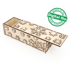 DXF, SVG-bestanden voor laser Houten gesneden wijnkist Sneeuw met sneeuwvlokken, Kerstcadeau, Snoepdoos, souvenir, Materiaal 1/8'' (3,2 mm)