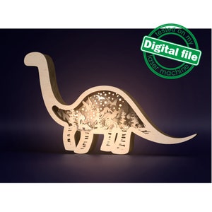 DXF, file SVG per tagliare dinosauro con luce, arredamento personalizzato per la cameretta dei bambini, baby shower, motivo ornamentale multistrato animale, Shadowbox