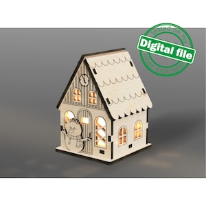 DXF, SVG-Dateien für Laser-Weihnachten Teelichthaus Schneemann, Vektorprojekt, Glowforge, Materialstärke 3,2 mm