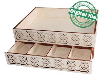 Laser Cut Kitchen Tray SVG DXF: Tiered Cutlery Box (Digital Download)