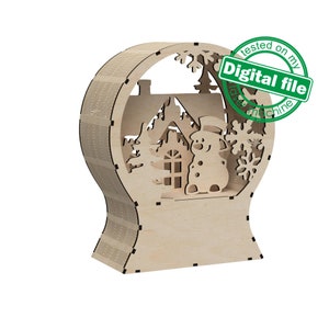 Pliki DXF, SVG do laserowego wycinania Drewniana kula śnieżna Stara wieś, zimowy las, Bałwan, Drzewo, Ozdoba 3D, Wzór wielowarstwowy, Materiał 1/8'' (3 mm)