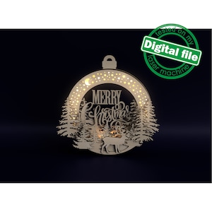 DXF, file SVG per ghirlanda luminosa al laser Cervo nella foresta, Scatola luminosa in legno a strati, Buon Natale, Decorazione invernale, Appendiabiti, insegna