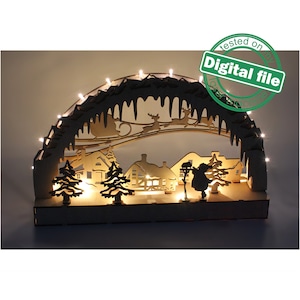 DXF-bestand voor laser grote houten decoratie elektrisch verlichte lichtboog, houten schfibbogen, middelpunt, oplichtende kerst, SVG, pdf