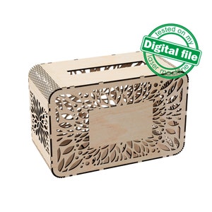 DXF, SVG files for laser Wedding card box, money box, Engagement Card Box, openwork, carved, leaves, Glowforge, Material 1/8'' (3.2 mm)