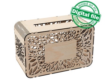 DXF, SVG files for laser Wedding card box, money box, Engagement Card Box, openwork, carved, leaves, Glowforge, Material 1/8'' (3.2 mm)