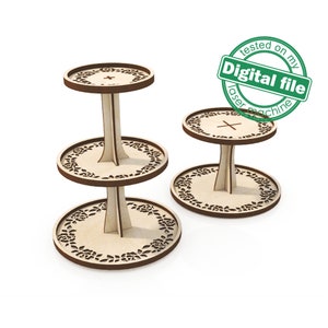 SVG, DXF lasergesneden bestanden Twee gelaagde dienbladen met rozenkant, verwisselbare borden, boerderij, gelaagd dienbladbundel, Moederdagcadeau