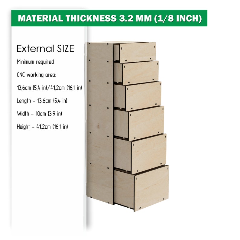 Fichiers DXF, SVG pour tiroirs en bois haut laser avec différentes boîtes, stockage de boîte, idées d'organisation de bureau, matériel 3,2 mm 1/8'' image 2