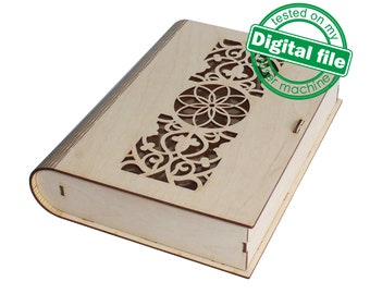 DXF, SVG files for laser Gift Book Oriental pattern, living hinge, flexible plywood, Glowforge, Material thickness 1/8 inch (3.2 mm)
