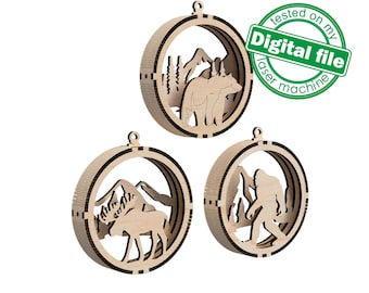 Laser Cut Christmas Ornament SVG DXF: Winter Animals (Digital File)
