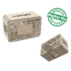 Arquivos DXF, SVG para caixa de cartão de casamento a laser, caixa de dinheiro, caixa de cartão de noivado, vazada, esculpida, folhas, Glowforge, material 1/8'' (3,2 mm)