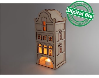 DXF, SVG files for laser Light-up scandinavian house, tea light candle holder, Christmas Nursery decor, Glowforge, Material 1/8'' (3.2 mm)