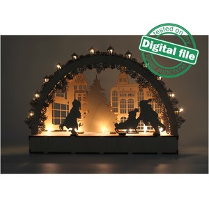 DXF-bestand voor laser grote houten decoratie elektrisch verlichte lichtboog, houten schfibbogen, middelpunt, oplichtende kerst, SVG, pdf