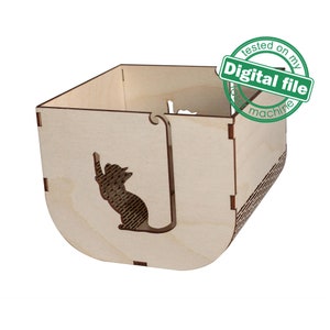 DXF, arquivos SVG para caixa Cat a laser, caixa de armazenamento de crochê, caixa de fio de tricô, projeto vetorial, Glowforge, espessura do material 1/8 polegada (3,2 mm)