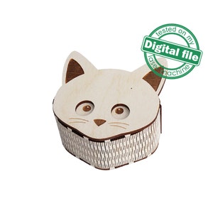 DXF, SVG-bestanden voor laser paasgeschenkdoos Cute Kitty, flexibel multiplex, tandenfeedoos, kinderdagverblijfdecor, Glowforge, materiaal 1/8'' (3,2 mm)
