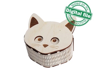 DXF, SVG files for laser Easter gift box Cute Kitty, flexible plywood, tooth fairy box, Nursery Decor, Glowforge, Material 1/8'' (3.2 mm)
