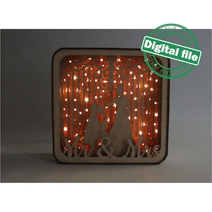 DXF, SVG-bestanden voor laser Eerste dans bruid en bruidegom, Schaduwdoos, Net getrouwd, Glowforge, Materiaaldikte 3,2 mm (1/8 inch)