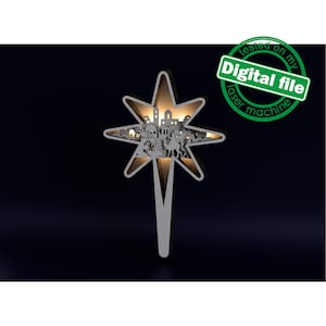 DXF, SVG-bestanden voor laserlicht Cross Bethlehem Star, Christmas Ornament, Glowforge, Layered Ornament-patroon
