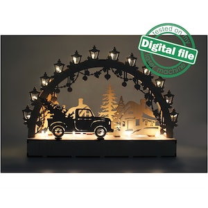 DXF-bestand voor laser grote houten decoratie elektrisch verlichte lichtboog, houten schfibbogen, middelpunt, oplichtende kerst, SVG, pdf