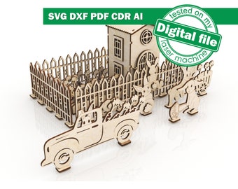 Laser Cut Bunnies Stealing Carrots SVG DXF: Easter Decor (Digital Download)
