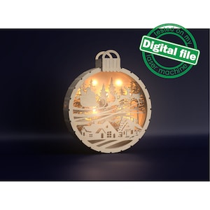 DXF, fichiers SVG pour caisson lumineux laser Village d'hiver, renne volant, père Noël, boîte à ombres, décoration de Noël, matériau 3,2 mm ou 4 mm