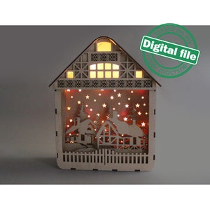 DXF, SVG-bestanden voor laser Light box Christmas Village, Shadow box, Light-up Christmas, Glowforge, Materiaaldikte 1/8 inch (3,2 mm)