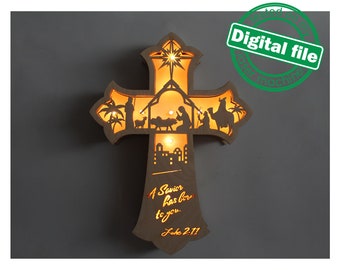 DXF, SVG files for laser Light Cross A Savior has born to you, Vector project, Glowforge, Material thickness 1/8 inch (3.2 mm)