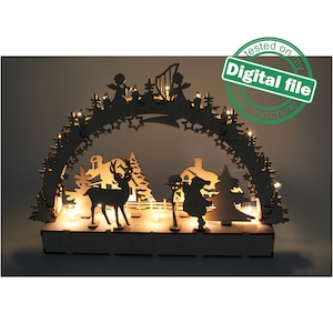 DXF-bestand voor laser grote houten decoratie elektrisch verlichte lichtboog, houten schfibbogen, middelpunt, oplichtende kerst, SVG, pdf
