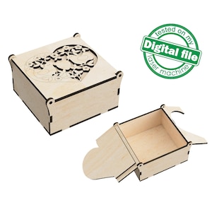 DXF, SVG-bestanden voor laserdoos met scharnierend deksel, bloemenhart, liefdesduiven, cadeau bruidsmeisje, 14 februari, Valentijnsdag, gedenkwaardige geschenken, verloving