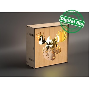 DXF, SVG-bestanden voor laser Shadow box eland, eland, gloeiende maan, bos, gelaagde houten sculpturen, Xtool, Glowforge, materiaal 1/8'' (3 mm)