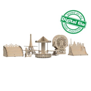 DXF, archivos SVG para láser gran conjunto de decoración para una mesa dulce Colección París, Boda, Evento, Cumpleaños, Aniversario, Fiesta, Baby Shower