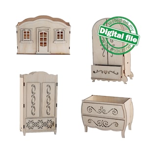 DXF, archivos SVG para conjunto de organizador de escritorio láser, portalápices, cómoda de muñeca, armario, caja de flores, regalo del día de Mather, 4 diseños diferentes