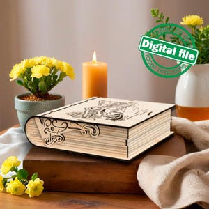 Plik DXF, SVG dla wycinanego laserowo pudełka na książki z grawerunkiem Wenecji, zawiasami koronkowymi i minimalną ilością materiałów – wyjątkowy projekt DIY, prosty montaż, projekt rzemieślniczy