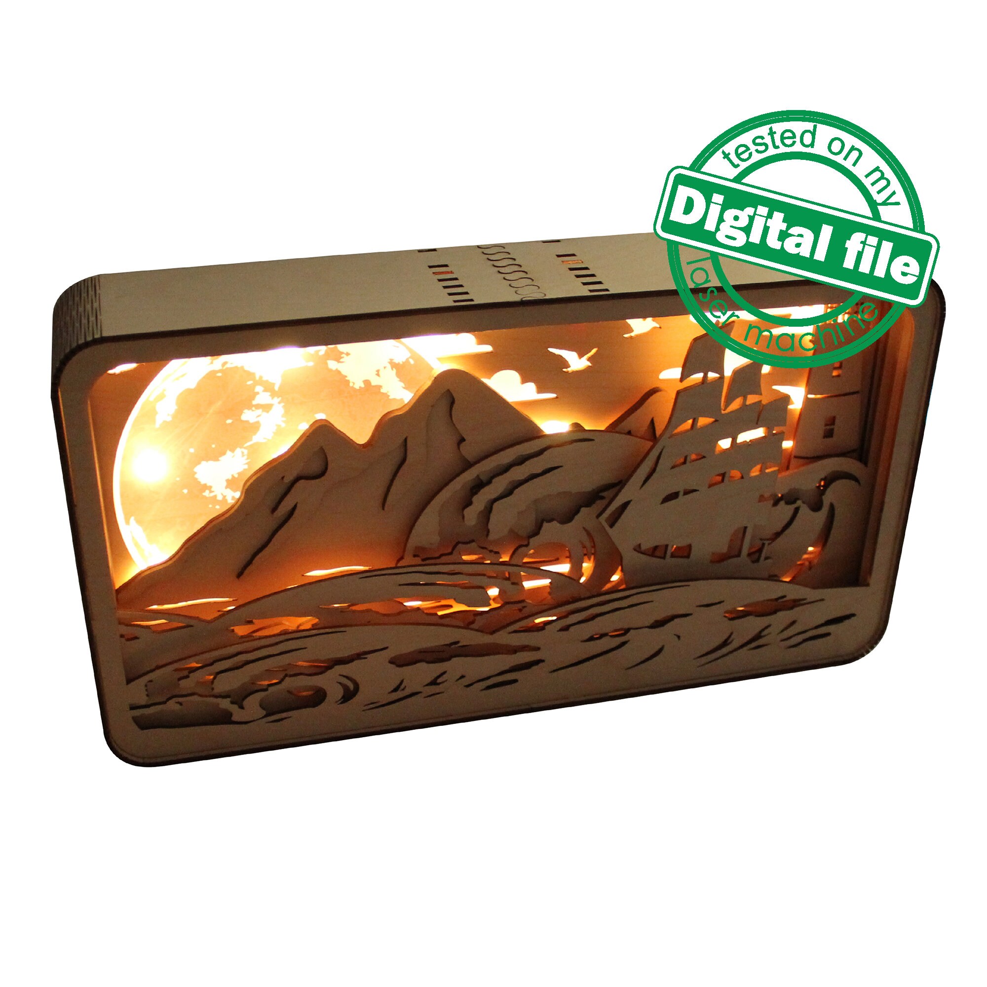 Light Box Dxf DXF, SVG Files for Light Box Waves, Mountains, Ocean, Lighthouse, Ship ...