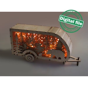 Arquivos DXF, SVG para trailer de viagem com caixa de luz laser, silhueta de veado, urso, floresta, montanha, Glowforge, espessura do material 1/8 pol. (3,2 mm)