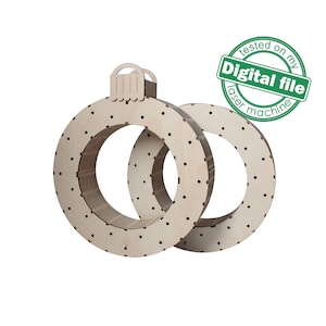 Twee verschillende ontwerpen kerstkrans sjabloon DXF, SVG-bestanden voor laser, light-up kerstornament, materiaaldikte 1/8 inch (3,2 mm)