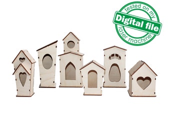 DXF, SVG files for laser Big Bundle of 6 birdhouses, Spring Easter decor, Vector projects, Glowforge, Material thickness 1/8 inch (3.2 mm)