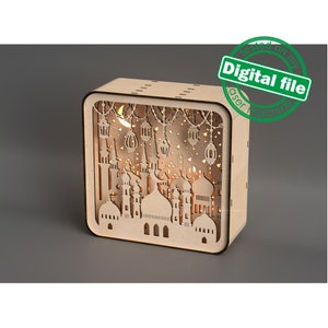 DIY islamitische lightbox, Ramadan Shadow Box, twee verschillende maten DXF, SVG-bestanden voor laser, Eid Mubarak, decoratie-idee, materiaal 1/8'' (3,2 mm)