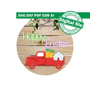 Fichiers DXF, SVG pour accroche-porte laser Joyeuses Pâques, découpe, forme, peinture par ligne, Glowforge, décoration de Pâques, modèle d'accroche-porte